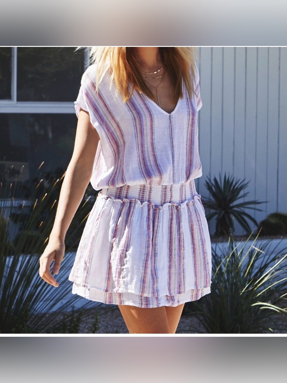 Rails Lucca Linen Havana Stripe Dress Small